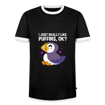 Papageientaucher Puffin - Männer Kontrast-T-Shirt - Schwarz/Weiß - Vorne - AI Model Female 172 light (172cm) & AI Model Male 178 light (178cm)