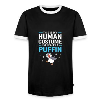 Papageientaucher Puffin - Men's Ringer Shirt - black/white - Front - AI Model Female 172 light (172cm) & AI Model Male 178 light (178cm)