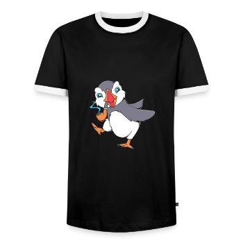Papageientaucher Puffin - Männer Kontrast-T-Shirt - Schwarz/Weiß - Vorne - AI Model Female 172 light (172cm) & AI Model Male 178 light (178cm)