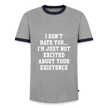Ich hasse dich nicht - Männer Kontrast-T-Shirt - Grau/Navy  - Vorne - AI Model Female 172 light (172cm) & AI Model Male 178 light (178cm)