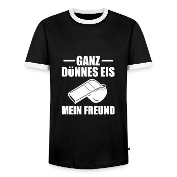 Schiri Fußball Schiedsrichter Geschenk - Männer Kontrast-T-Shirt - Schwarz/Weiß - Vorne - AI Model Female 172 light (172cm) & AI Model Male 178 light (178cm)