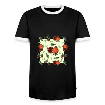 Retro Vintage Grunge Style Pomegranate - Men's Ringer Shirt - black/white - Front - AI Model Female 172 light (172cm) & AI Model Male 178 light (178cm)