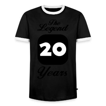 20 Birthday: The Legend 20 years - Men's Ringer Shirt - black/white - Front - AI Model Female 172 light (172cm) & AI Model Male 178 light (178cm)