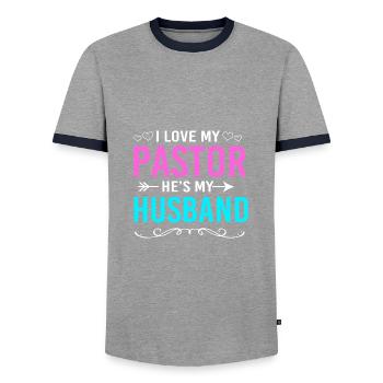 Pfarrer - Männer Kontrast-T-Shirt - Grau/Navy  - Vorne - AI Model Female 172 light (172cm) & AI Model Male 178 light (178cm)