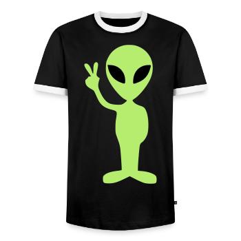 Alien Universe Gift Idea Extraterrestrial Peace - Men's Ringer Shirt - black/white - Front - AI Model Female 172 light (172cm) & AI Model Male 178 light (178cm)