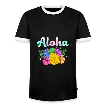 Maui Hawaii Hawaiian - Men's Ringer Shirt - black/white - Front - AI Model Female 172 light (172cm) & AI Model Male 178 light (178cm)