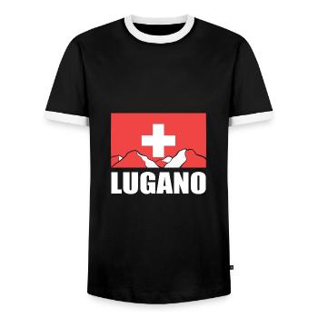 Switzerland Lugano - Men's Ringer Shirt - black/white - Front - AI Model Female 172 light (172cm) & AI Model Male 178 light (178cm)