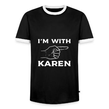 Karen - Men's Ringer Shirt - black/white - Front - AI Model Female 172 light (172cm) & AI Model Male 178 light (178cm)