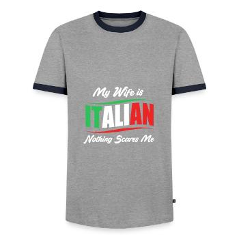 Italienisch Italia Italien - Männer Kontrast-T-Shirt - Grau/Navy  - Vorne - AI Model Female 172 light (172cm) & AI Model Male 178 light (178cm)