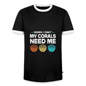 Aquarium Aquarist - Men's Ringer Shirt - black/white - Front - AI Model Female 172 light (172cm) & AI Model Male 178 light (178cm)