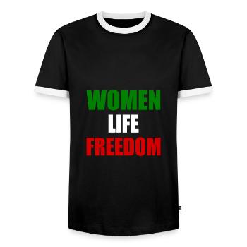 Women life freedom - T-shirt contrasté Homme - noir/blanc - Devant - AI Model Female 172 light (172cm) & AI Model Male 178 light (178cm)