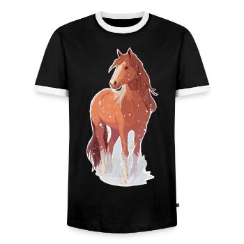 Pferd mit Schneeflocken - Männer Kontrast-T-Shirt - Schwarz/Weiß - Vorne - AI Model Female 172 light (172cm) & AI Model Male 178 light (178cm)