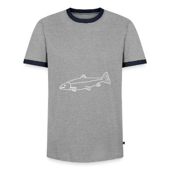 Saumon linéaire - T-shirt contrasté Homme - gris/marine  - Devant - AI Model Female 172 light (172cm) & AI Model Male 178 light (178cm)