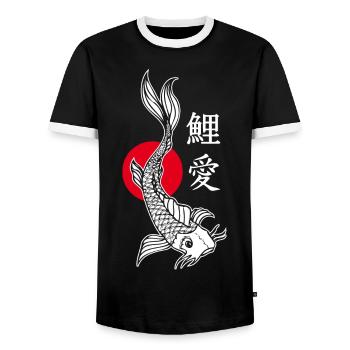 Koi illustration point rouge écriture japonaise - T-shirt contrasté Homme - noir/blanc - Devant - AI Model Female 172 light (172cm) & AI Model Male 178 light (178cm)