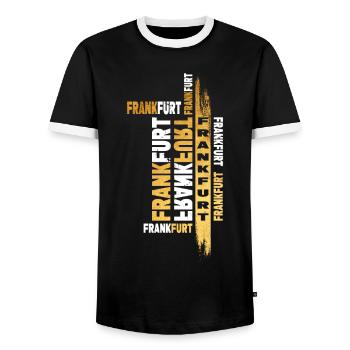 Frankfurt Germany City Font Gold Skyline - Men's Ringer Shirt - black/white - Front - AI Model Female 172 light (172cm) & AI Model Male 178 light (178cm)
