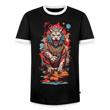 Japanischer Yokai Löwe Popart Ästhetik Design - Männer Kontrast-T-Shirt - Schwarz/Weiß - Vorne - AI Model Female 172 light (172cm) & AI Model Male 178 light (178cm)