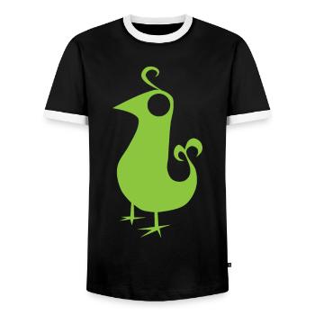 GREENEY bird 1 green green bird design sparrow - Men's Ringer Shirt - black/white - Front - AI Model Female 172 light (172cm) & AI Model Male 178 light (178cm)