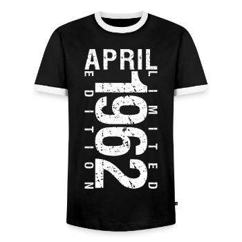 April 1962 April birthday gift 1962 - Men's Ringer Shirt - black/white - Front - AI Model Female 172 light (172cm) & AI Model Male 178 light (178cm)