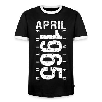 April 1965 April birthday gift 1965 - Men's Ringer Shirt - black/white - Front - AI Model Female 172 light (172cm) & AI Model Male 178 light (178cm)