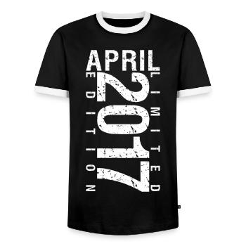 April 2017 April birthday gift 2017 - Men's Ringer Shirt - black/white - Front - AI Model Female 172 light (172cm) & AI Model Male 178 light (178cm)