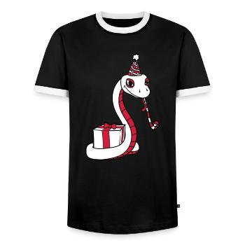 geburtstag feiern party geschenk schlange gesicht - Männer Kontrast-T-Shirt - Schwarz/Weiß - Vorne - AI Model Female 172 light (172cm) & AI Model Male 178 light (178cm)
