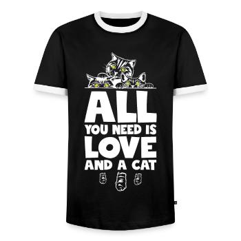 All You Need Is Love And A Cat - Männer Kontrast-T-Shirt - Schwarz/Weiß - Vorne - AI Model Female 172 light (172cm) & AI Model Male 178 light (178cm)