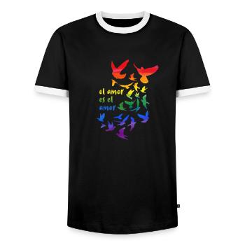 el amor es el amor,rainbow,deaf,birds - Men's Ringer Shirt - black/white - Front - AI Model Female 172 light (172cm) & AI Model Male 178 light (178cm)