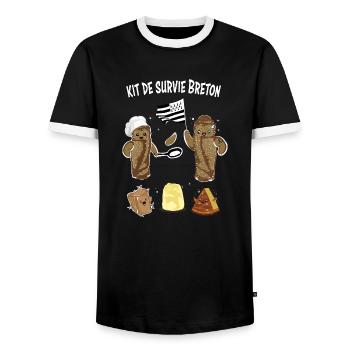 kit de survie breton - T-shirt contrasté Homme - noir/blanc - Devant - AI Model Female 172 light (172cm) & AI Model Male 178 light (178cm)