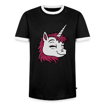 Head happy comic unicorn - Men's Ringer Shirt - black/white - Front - AI Model Female 172 light (172cm) & AI Model Male 178 light (178cm)
