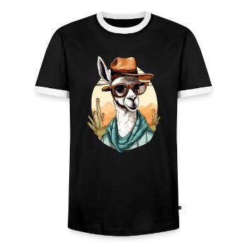Goki the lama - Men's Ringer Shirt - black/white - Front - AI Model Female 172 light (172cm) & AI Model Male 178 light (178cm)