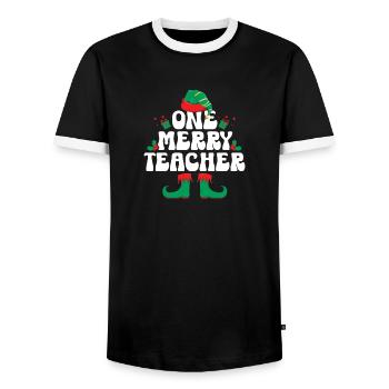Un joyeux professeur elfe professeur de Noël - T-shirt contrasté Homme - noir/blanc - Devant - AI Model Female 172 light (172cm) & AI Model Male 178 light (178cm)
