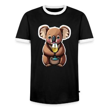 Koala Bear with Wine Glass - Men's Ringer Shirt - black/white - Front - AI Model Female 172 light (172cm) & AI Model Male 178 light (178cm)