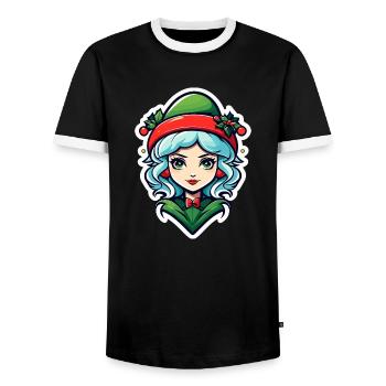 Elf Christmas Illustration - Men's Ringer Shirt - black/white - Front - AI Model Female 172 light (172cm) & AI Model Male 178 light (178cm)