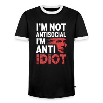 Not a fan of stupidity - Men's Ringer Shirt - black/white - Front - AI Model Female 172 light (172cm) & AI Model Male 178 light (178cm)