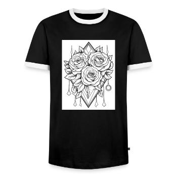 Flower Tattoo #19 Coloring Page Pattern - Men's Ringer Shirt - black/white - Front - AI Model Female 172 light (172cm) & AI Model Male 178 light (178cm)
