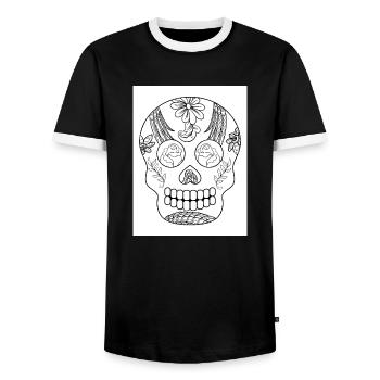 Skull Tattoo #16 Coloring Page Pattern - Men's Ringer Shirt - black/white - Front - AI Model Female 172 light (172cm) & AI Model Male 178 light (178cm)