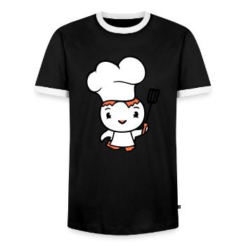 Bird Chef Hat Duck Delicious Hunger Food Cute - Men's Ringer Shirt - black/white - Front - AI Model Female 172 light (172cm) & AI Model Male 178 light (178cm)
