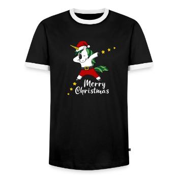 Merry Christmas Christmas Unicorn dabing - Men's Ringer Shirt - black/white - Front - AI Model Female 172 light (172cm) & AI Model Male 178 light (178cm)