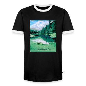 Obernberger See,landschaft,see,Tirol - Männer Kontrast-T-Shirt - Schwarz/Weiß - Vorne - AI Model Female 172 light (172cm) & AI Model Male 178 light (178cm)