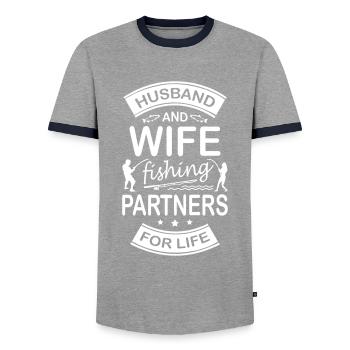 Husband And Wife Fishing Partners For Life - Men's Ringer Shirt - grey/navy  - Front - AI Model Female 172 light (172cm) & AI Model Male 178 light (178cm)