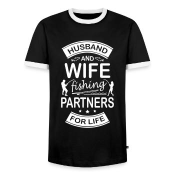 Husband And Wife Fishing Partners For Life - Men's Ringer Shirt - black/white - Front - AI Model Female 172 light (172cm) & AI Model Male 178 light (178cm)