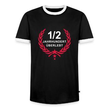 Siegerkranz - 1/2 Jahrhundert (50 Jahre) überlebt - Männer Kontrast-T-Shirt - Schwarz/Weiß - Vorne - AI Model Female 172 light (172cm) & AI Model Male 178 light (178cm)