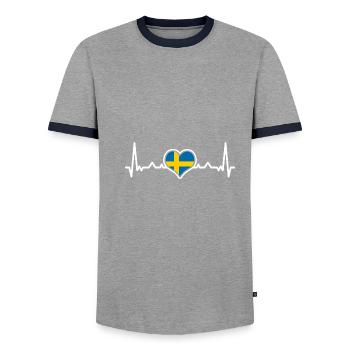 Sweden Sverige Scandinavia - Men's Ringer Shirt - grey/navy  - Front - AI Model Female 172 light (172cm) & AI Model Male 178 light (178cm)