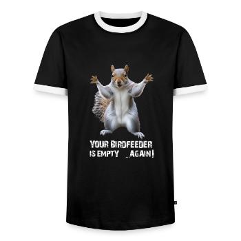 ÉCUREUIL, TA MANGEOIRE À OISEAUX EST À NOUVEAU VIDE ! - T-shirt contrasté Homme - noir/blanc - Devant - AI Model Female 172 light (172cm) & AI Model Male 178 light (178cm)