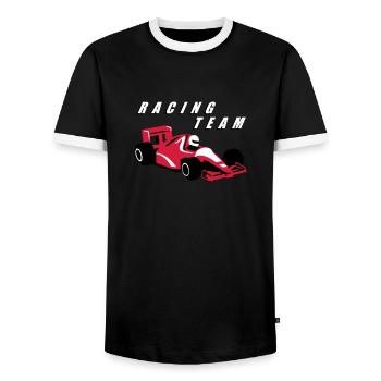 rennfahrer_d_3c - Männer Kontrast-T-Shirt - Schwarz/Weiß - Vorne - AI Model Female 172 light (172cm) & AI Model Male 178 light (178cm)