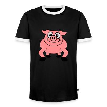 Cute cartoon comic pig peeps friendly - Men's Ringer Shirt - black/white - Front - AI Model Female 172 light (172cm) & AI Model Male 178 light (178cm)