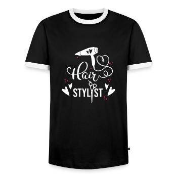 Hair stylist - Men's Ringer Shirt - black/white - Front - AI Model Female 172 light (172cm) & AI Model Male 178 light (178cm)