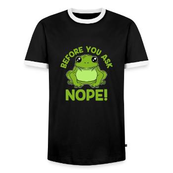 BEFORE YOU ASK NO! FROG by The Manzanita ́s - Men's Ringer Shirt - black/white - Front - AI Model Female 172 light (172cm) & AI Model Male 178 light (178cm)