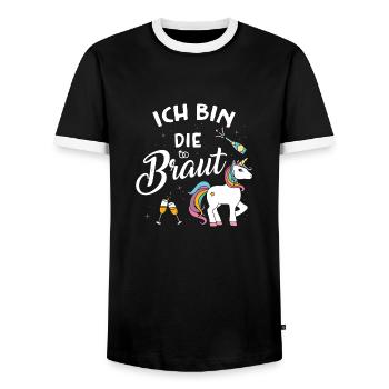 Ich bin die Braut JGA Einhorn Hochzeit - Männer Kontrast-T-Shirt - Schwarz/Weiß - Vorne - AI Model Female 172 light (172cm) & AI Model Male 178 light (178cm)