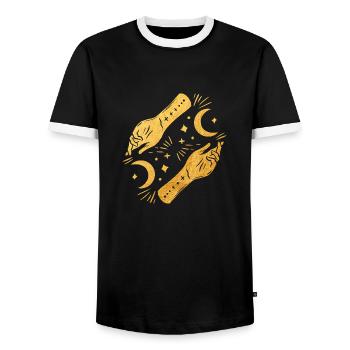 Magisch, spiritueller Halbmond mit goldenen Händen - Männer Kontrast-T-Shirt - Schwarz/Weiß - Vorne - AI Model Female 172 light (172cm) & AI Model Male 178 light (178cm)